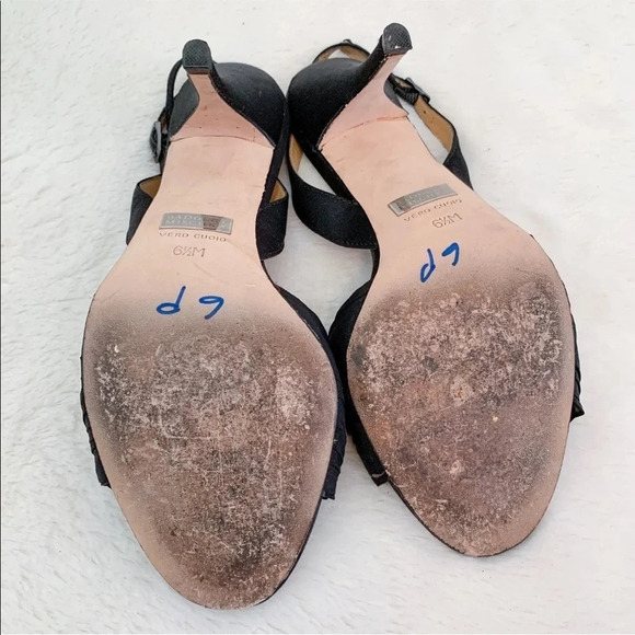 Badgley Mischka Black Jeweled Open Toe Formal Slingback Sandals - Picture 7 of 8